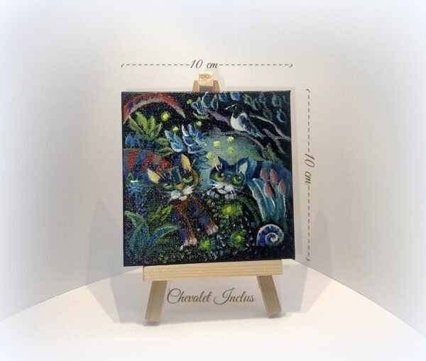 Petite toile Chats de nuit 10 cm X 10 cm