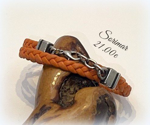 bracelet t17 cuir orange tresse Bracelet cuir femme 17 cm